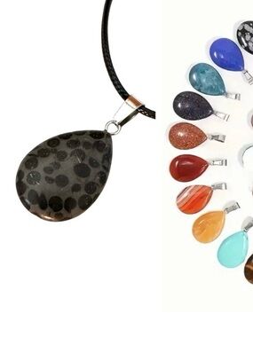 ⭐️ 5 for $25 Natural Stone Water Droplet Pendant Necklace on a Black Cord